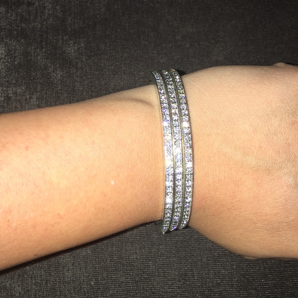 Express Sterling Silver Diamond Bangles (Faux)